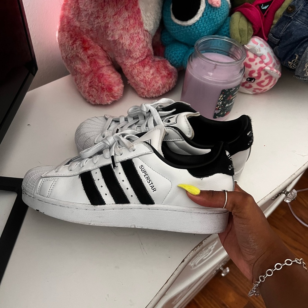 Adidas Superstar Sneakers - White with Black Fur Stripes WORN ONCE!